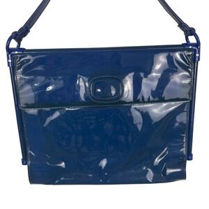 Roger Vivier Patent Leather Shoulder Bag Navy Blue Square Clasp